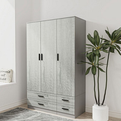 Urbn-Living Urbnliving 180Cm Height Ash Grey 3 Door 4 Drawer Wardrobe Storage Shelf Modern Bedroom Grey Furniture - image 1