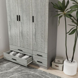 Urbn-Living Urbnliving 180Cm Height Ash Grey 3 Door 4 Drawer Wardrobe Storage Shelf Modern Bedroom Grey Furniture - thumbnail 4