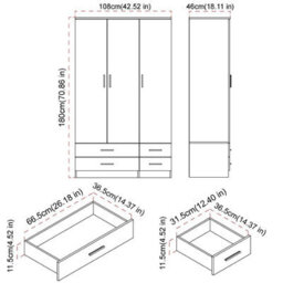 Urbn-Living Urbnliving 180Cm Height Ash Grey 3 Door 4 Drawer Wardrobe Storage Shelf Modern Bedroom Grey Furniture - thumbnail 7