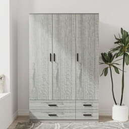 Urbn-Living Urbnliving 180Cm Height Ash Grey 3 Door 4 Drawer Wardrobe Storage Shelf Modern Bedroom Grey Furniture - thumbnail 2