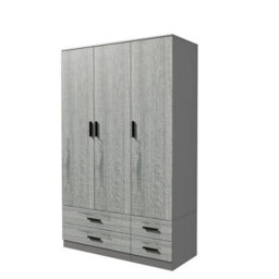 Urbn-Living Urbnliving 180Cm Height Ash Grey 3 Door 4 Drawer Wardrobe Storage Shelf Modern Bedroom Grey Furniture - thumbnail 5