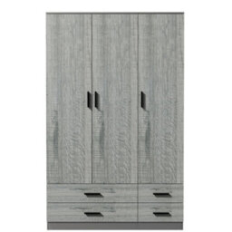 Urbn-Living Urbnliving 180Cm Height Ash Grey 3 Door 4 Drawer Wardrobe Storage Shelf Modern Bedroom Grey Furniture - thumbnail 6