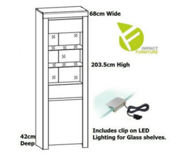 Impact Furniture Glass Display Cabinet Tall Slim Narrow Buffet Unit Soft Close Doors Led Light White Gloss Oak Holten - thumbnail 6