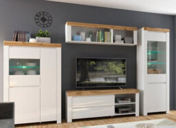 Impact Furniture Glass Display Cabinet Tall Slim Narrow Buffet Unit Soft Close Doors Led Light White Gloss Oak Holten - thumbnail 8