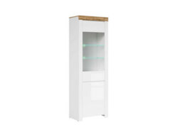 Impact Furniture Glass Display Cabinet Tall Slim Narrow Buffet Unit Soft Close Doors Led Light White Gloss Oak Holten - thumbnail 3