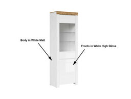 Impact Furniture Glass Display Cabinet Tall Slim Narrow Buffet Unit Soft Close Doors Led Light White Gloss Oak Holten - thumbnail 5