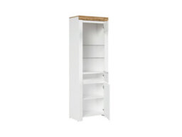 Impact Furniture Glass Display Cabinet Tall Slim Narrow Buffet Unit Soft Close Doors Led Light White Gloss Oak Holten - thumbnail 4
