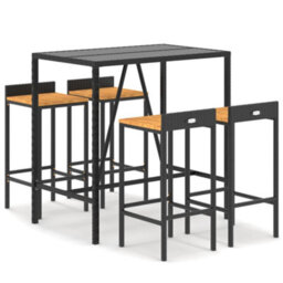 Berkfield 5 Piece Garden Bar Set Black Poly Rattan& Solid Wood Acacia - thumbnail 2
