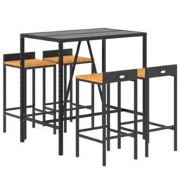 Berkfield 5 Piece Garden Bar Set Black Poly Rattan& Solid Wood Acacia - thumbnail 3