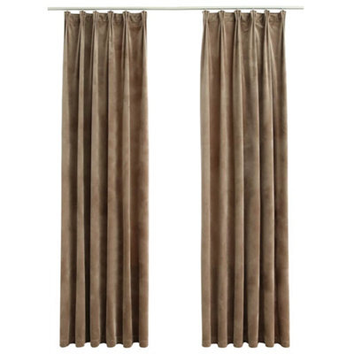 Berkfield Elegant Blackout Curtains 2 Pcs With Hooks Velvet Beige 140X245 Cm