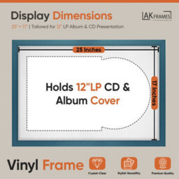 "AK Frames 25X17"" Navy Blue Sleek Vinyl Record Frame With White Mount For 12 Inch Lp Cover & Disc - Overlapped Design" - thumbnail 2