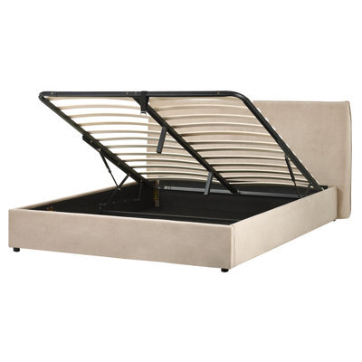 Beliani Ottoman Bed Velvet Lavaur 160 X 200 Cm (Eu King Size) Taupe - image 1