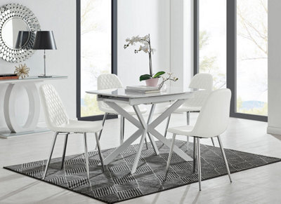 Furniturebox Uk Lira 100 Extending Dining Table And 4 White Corona Silver Leg Chairs - image 1