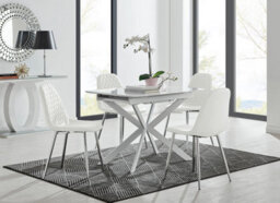 Furniturebox Uk Lira 100 Extending Dining Table And 4 White Corona Silver Leg Chairs - thumbnail 1