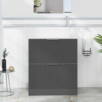 Royal Bathrooms Evora 700mm Graphite Grey Fluted Floor Standing Countertop Vanity Unit 2 Drawer With Peak Basin - image 1