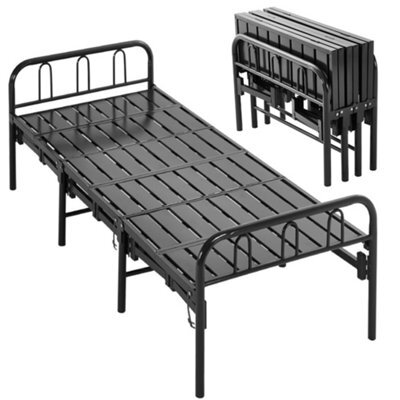 Thehotsale Single Black Guest Folding Metal Bed Frame, 89Cm(W) X 194Cm(D) X 80.6Cm(H) - image 1