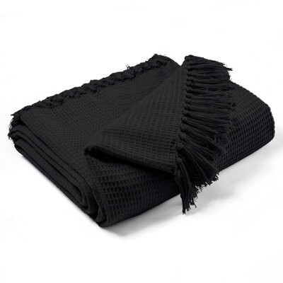 Ehc Waffle Cotton Woven King Size Sofa Throw 3 Seater Sofa/ Chair/ Double Bed, 228 X 254 Cm, Black - image 1