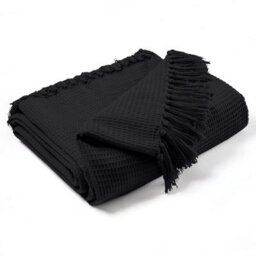 Ehc Waffle Cotton Woven King Size Sofa Throw 3 Seater Sofa/ Chair/ Double Bed, 228 X 254 Cm, Black