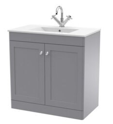 Balterley Swynnerton Traditional 2 Door Floor Standing Vanity Unit With Basin, Satin Grey, 800mm - thumbnail 1
