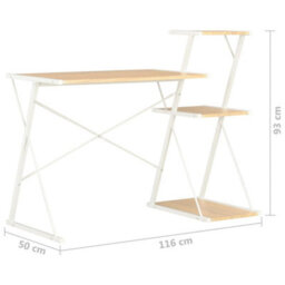 Berkfield Desk With Shelf White And Oak 116X50X93 Cm - thumbnail 7
