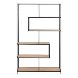 Furniture To Go Seaford Black Metal Large Asymmetrical Bookcase With 5 Oak Shelves - thumbnail 2