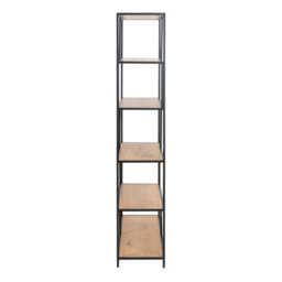 Furniture To Go Seaford Black Metal Large Asymmetrical Bookcase With 5 Oak Shelves - thumbnail 3
