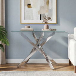Costway Glass Console Table 115 Cm Entryway Table With Clear Tempered Glass Top-Silver - thumbnail 8