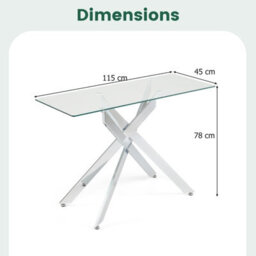 Costway Glass Console Table 115 Cm Entryway Table With Clear Tempered Glass Top-Silver - thumbnail 2