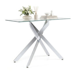 Costway Glass Console Table 115 Cm Entryway Table With Clear Tempered Glass Top-Silver - thumbnail 3