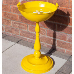 Small Yellow Bird Bath - Weather Resistant Metal Pedestal Style Colourful Outdoor Garden Wild Bird Water Bowl Station, H56 X W30Cm - thumbnail 2