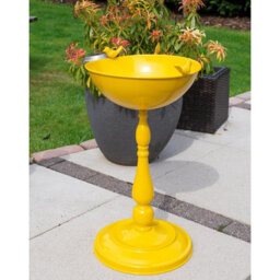 Small Yellow Bird Bath - Weather Resistant Metal Pedestal Style Colourful Outdoor Garden Wild Bird Water Bowl Station, H56 X W30Cm - thumbnail 3