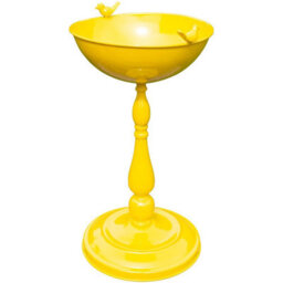 Small Yellow Bird Bath - Weather Resistant Metal Pedestal Style Colourful Outdoor Garden Wild Bird Water Bowl Station, H56 X W30Cm