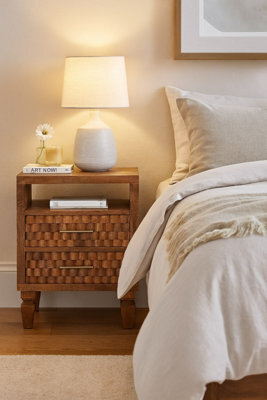 Artisan Furniture Solid Wood Arno Bedside In Golden Teak, 2-Drawers, 1 Shelf, Brown - image 1