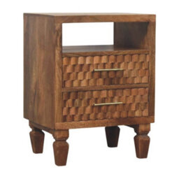 Artisan Furniture Solid Wood Arno Bedside In Golden Teak, 2-Drawers, 1 Shelf, Brown - thumbnail 3