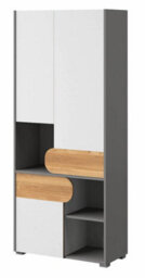Arte Carini Modern Tall Storage Cabinet In White Matt, Grey & Oak Nash - W800mm X H1900mm X D380mm