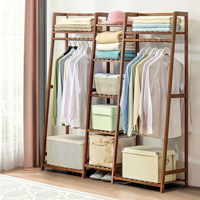 Heavy Duty Wooden Clothes Rail Rack Garment Hanging Stand Open Wardrobe Shelf - image 1
