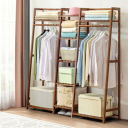 Heavy Duty Wooden Clothes Rail Rack Garment Hanging Stand Open Wardrobe Shelf - thumbnail 1