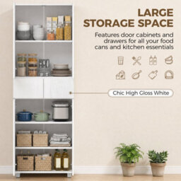 4-Door Kitchen Cupboard Freestanding Storage Cabinet W/ Shelves & Drawers White - thumbnail 3