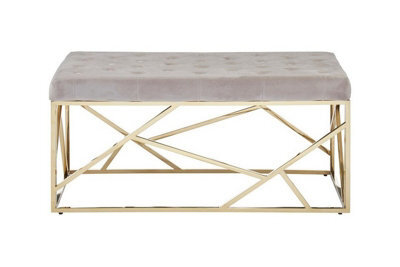 Orsina Mink Velvet Gold Bench, Tufted Velvet Upholstered Bench With Gold Finish Frame, Geometric Bedroom Bench - image 1