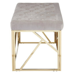 Orsina Mink Velvet Gold Bench, Tufted Velvet Upholstered Bench With Gold Finish Frame, Geometric Bedroom Bench - thumbnail 3