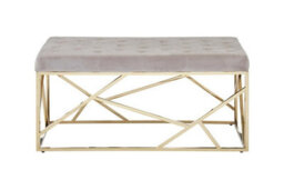 Orsina Mink Velvet Gold Bench, Tufted Velvet Upholstered Bench With Gold Finish Frame, Geometric Bedroom Bench