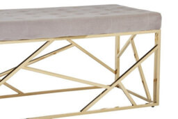Orsina Mink Velvet Gold Bench, Tufted Velvet Upholstered Bench With Gold Finish Frame, Geometric Bedroom Bench - thumbnail 6