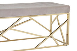 Orsina Mink Velvet Gold Bench, Tufted Velvet Upholstered Bench With Gold Finish Frame, Geometric Bedroom Bench - thumbnail 5