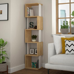 Decortie Piri Oak-White 5 Tier Tall Freestanding Bookcase Shelving Unit (H) 161Cm
