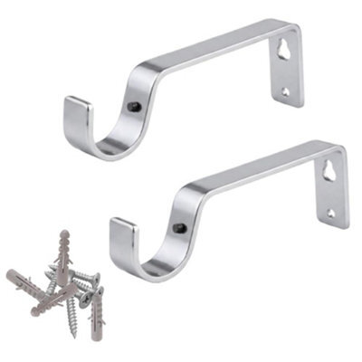 2X Silver Colour Heavy Duty Metal Curtain Pole Brackets 28mm Wall Support By Homeelabador - image 1