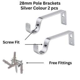 2X Silver Colour Heavy Duty Metal Curtain Pole Brackets 28mm Wall Support By Homeelabador - thumbnail 3
