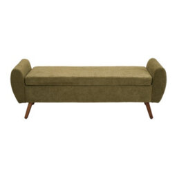 Living And Home Green Chenille Upholstered Storage Bench With Dark Walnut Wooden Legs, 153Cm(W) - thumbnail 3