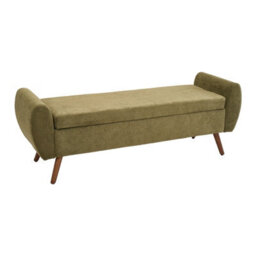 Living And Home Green Chenille Upholstered Storage Bench With Dark Walnut Wooden Legs, 153Cm(W) - thumbnail 2