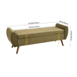 Living And Home Green Chenille Upholstered Storage Bench With Dark Walnut Wooden Legs, 153Cm(W) - thumbnail 5