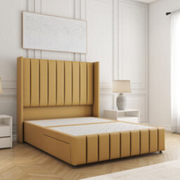 Bsspoke Zoe Divan Bed Set In Mustard Plush Velvet With 54Inch Headboard & Footboard 2Drawers Footend & No Mattress In All Sizes - thumbnail 2